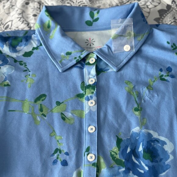 Isaac Mizrahi Live Blue Floral Polo Shirt Size L - Picture 5 of 6